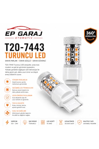 Üniversal T20-7443 Turuncu Led Ampul Güçlü Sinyal Ve Şık Görünüm 0