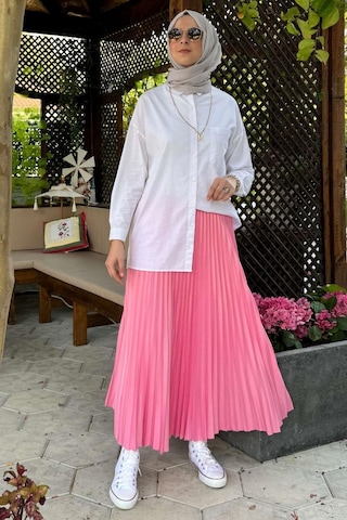 Rabia Şamlı Eliz Pembe Plise Etek Normal