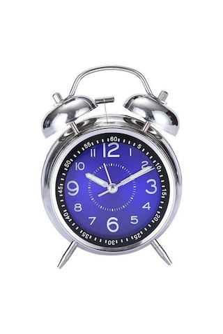 Valkyrie Akar Saniyeli Büyük Boy Nostaljik Analog Çalar Saat - Fosforlu Işıklı Alarmlı Yüksek Ses Hediyelik Saat Mavi