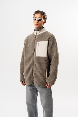 Respire Erkek Zip Oversize Teddy Ceket Koyu Yeşil