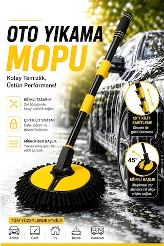 Nobera Profesyonel Eğimli Teleskopik Mikrofiber Bezli Araç Yıkama Fırçası - 3 Kademeli 102 Cm Lüx Oto Yıkama Mopu Paspası 360 Döner Başlıklı