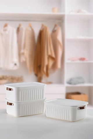 1 Adet Düzenleyici Kapaklı Kutu, Dekoratif Saklama Kutusu, Organizer 35cm 25cm 14cm Beyaz 10 Litre Açık Ahşap