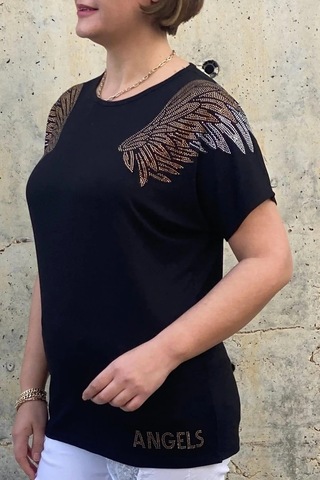 Mia Butik Büyük Beden Siyah Melek Bluz Siyah