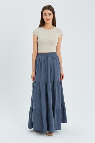 4567 Kadın Fırfırlı Uzun Müslin Etek Antrasit Antrasit