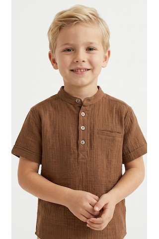 Baby Lory Kids Store Babylory Kids Store Ham Keten Koyu Kahve Premium Gömlek