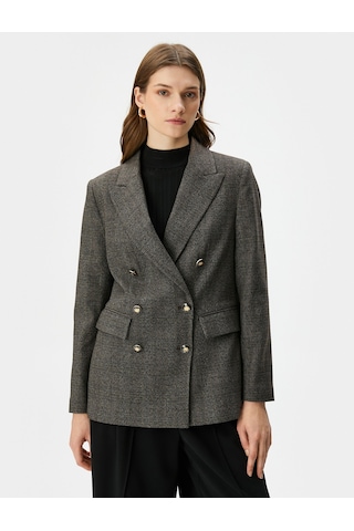 Koton Blazer Ceket Kruvaze Düğmeli Kapaklı Cepli Kahverengi Ekose 4wak50213uw 4WAK50213UW5C0 Kahverengi