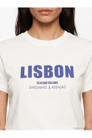 Lcw Vision Beyaz Lisbon Baskılı %100 Pamuklu Kadın Tişört