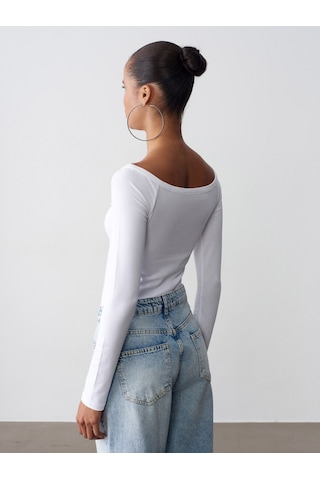 Dilvin 32661 Düğme Detaylı Bodysuit-beyaz Beyaz