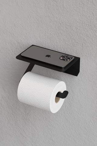 Paslanmaz Çelik Siyah Tuvalet Kağıtlığı-raflı/ Yapışkanlı Sistem