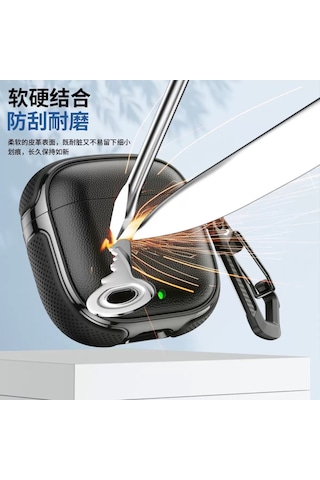 Huawei Freebuds Se 2 / Se 3 İle Uyumlu Kılıf Deri Dokulu Tpu Koruyucu Case Metal Karabinalı Şarj Girişli Koyu Yeşil