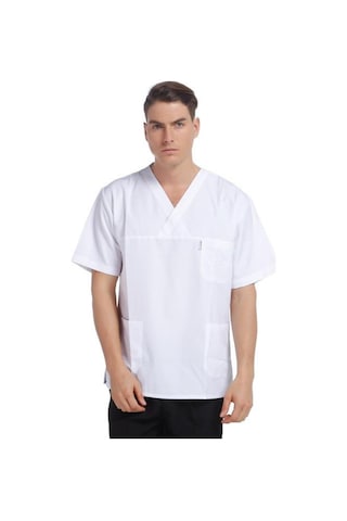 V Yaka Ceket Kısa Kol Beyaz