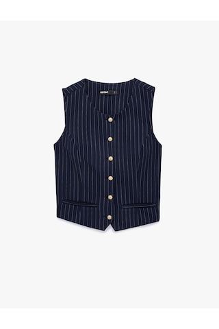 Koton Slim Fit Düğmeli Bisiklet Yaka Çizgili Yelek Beyaz Çizgili 7wak30012ek