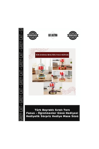 Türk Bayraklı Sıralı Ters Fanus - Öğretmenler Günü Hediyesi Hediyelik Sürpriz Hediye Masa Süsü