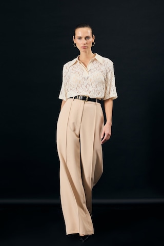 Sateen Kemer Detaylı Pantolon - Bej-137346