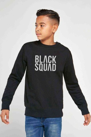 Black Squad Baskılı Unisex Çocuk Siyah Sweatshirt (528559119) Siyah