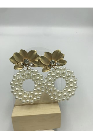 Aren Bijuteri İnci Sallantılı Bijuteri Küpe Gold - Beyaz