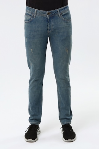 Digital Jeans Dar Kesim Erkek Yıpratmalı Kot Pantolon Yeşil Tint Açık Gri