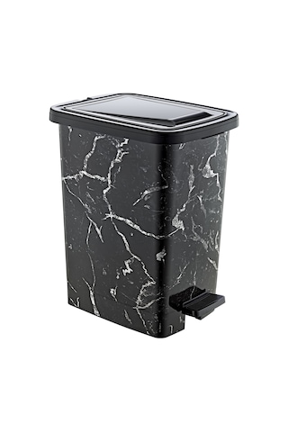 Güvenlipazar Plastik Slim Pedallı Çöp Kovası Siyah Mermer 25 L Siyah Mermer