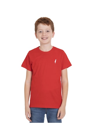 Zaytoon Unisex Çocuk Kısa Kollu Yan Dolu Filistin Haritası Nakışlı Tişört T600001 Kirmizi