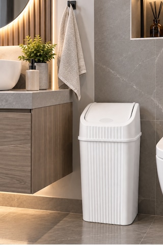 20 Litre Pratik Kapaklı Mutfak Çöp Kovası Büyük Boy Banyo Çöp Kovası Beyaz