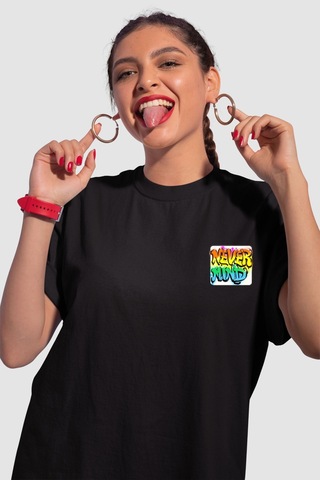Unisex Renkli Graffiti Baskılı Oversize Beyaz T-shirt Siyah