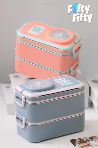 Uzspace 1200 Ml İki Kat Dört Bölme Paslanmaz Çelik Lunch Box Yeni Nesil Sefer Tası-sos Kaseli Model-fflbox8023 Lacivert