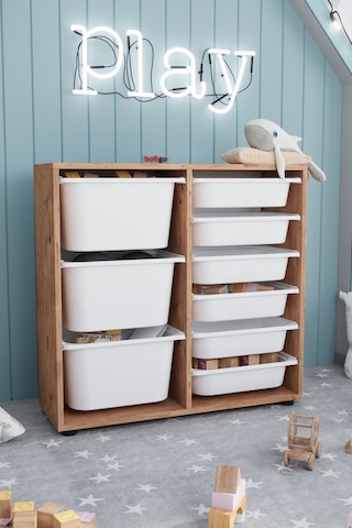 9 Sepetli Dolap Çok Amaçlı Dolap Oyuncak Dolabı Çağla Çam Kahverengi