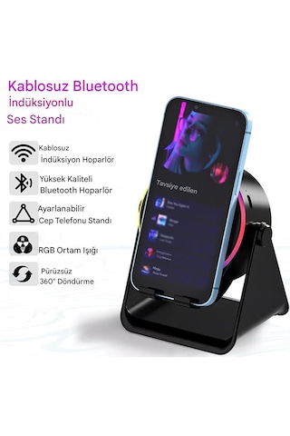 Bluetooth Hoparlörlü Ve Akıllı İndüksiyonlu Manyetik Sensör İle Telefon Standı Powerbank