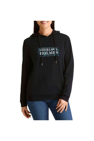 Sherlock Holmes 2 Baskılı Siyah Kadın Kapşonlu Sweashirt