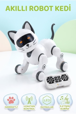 Akıllı Robot Kedi Zeka Dolu Eğitici Uzaktan Kumandalı Sesli Ve Hareketli Oyuncak Kedi Beyaz