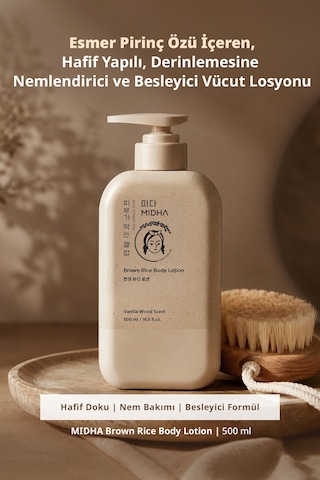 Midha Brown Rice Esmer Pirinç Özlü Nemlendirici ve Besleyici Vücut Losyonu 500 G