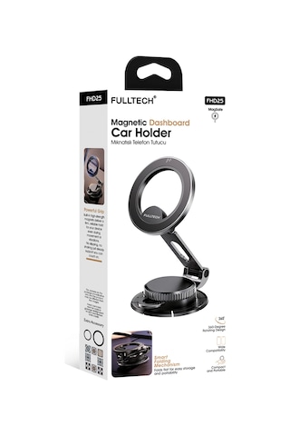 Fulltech Fhd25 Magsafe Manyetik Araç İçi Telefon Tutucu 360 Döner Dashboard & Cam Uyumlu Katlanabil Siyah