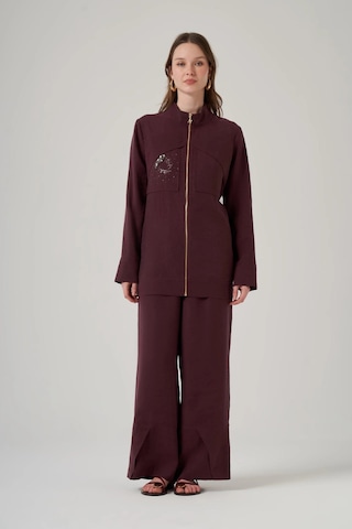 Nuss 1054 Cep Taş İşlemeli Pantolonlu Takım - Mürdüm Mürdüm