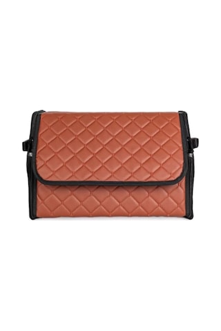 Oto Bagaj Organizeri Kapitone Deri Çanta Taba Renk