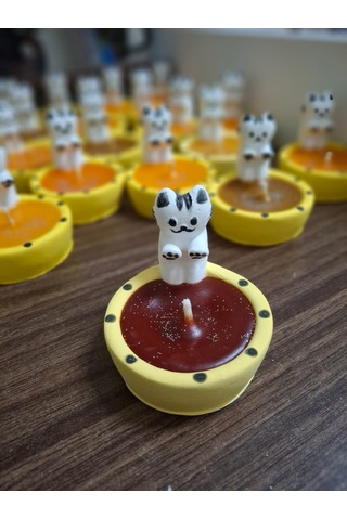 Kedi Figürlü Şık Mum Bordo