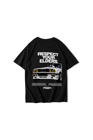 Brz Collectıon Brz Collection Unisex Oversize Respect Your Elders Bmw T-shirt Siyah