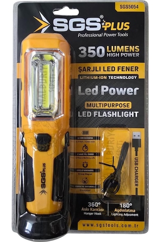 Sgs Usb Şarjlı Mıknatıslı Ayaklı Led Fener 350 Lumen Sarı - Siyah