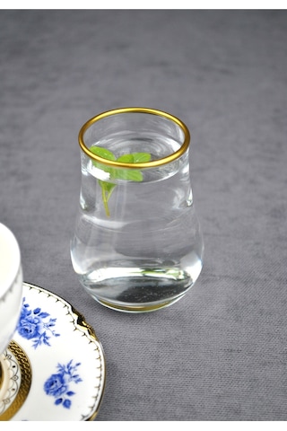 6 Adet Cam Altın Yaldızlı Kahve Yanı Bardağı 100 Ml Mini Su Bardak- Liona Gold