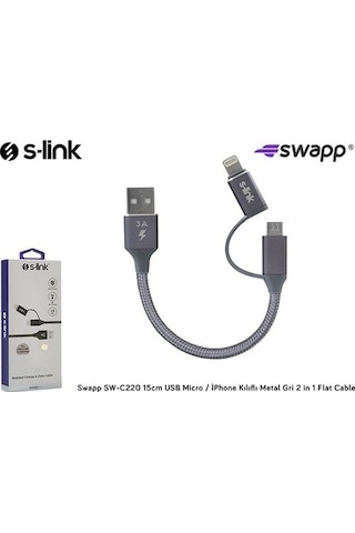 S-Link Swapp Powerbank Kısa Şarj Kablosu Apple iPhone Uyumlu 6/7/8/X + Micro U
