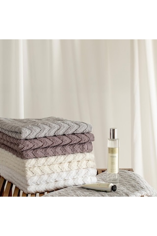 Chakra Cotton Zıgzag %100 Pamuk 8'li Yüz Havlusu Seti 50x80 CM Standart Gril/lila/beyaz