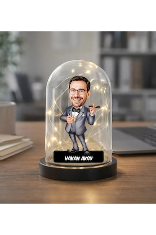 Bk Gift Kişiye Özel Erkek Patron Karikatürlü Led Işıklı Cam Fanus Biblo -1, Mesleki Hediye, Doğum Günü Hediyesi Kobitmeyencom36879 Bk Gift