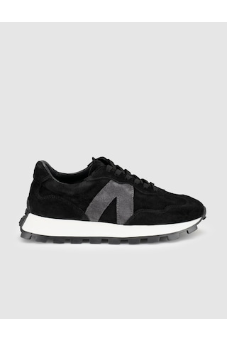 %100 Hakiki Süet Deri Siyah Bağıcıklı Kadın Sneaker Ayakkabı
