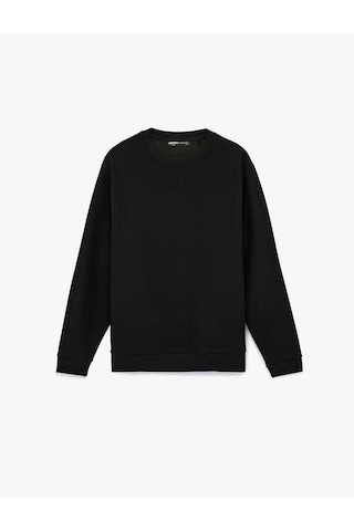 Koton Regular Fit Uzun Kollu Dokulu Kapitone Bisiklet Yaka Sweatshirt Siyah 6wam70306mk Siyah