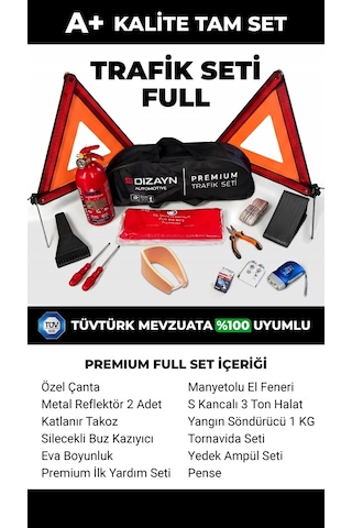 Araç Trafik Ve İlk Yardım Seti Full Paket 12 Parça Tüvtürk Mevuzata Uygun