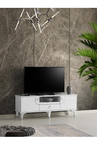 130 CM ART MDF MEBRAN KAPAK TV SEHPASI BEYAZ - GÜMÜŞ