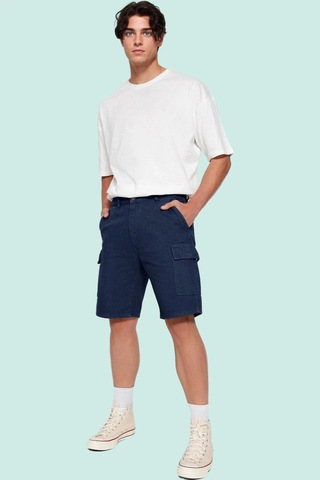 Ersefa Erkek Pamuklu Denim Şort Rahat Geniş Paça Kısa Boy Günlük Kullanı Indigo