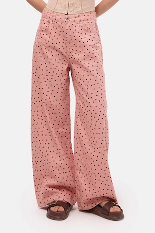 Itsbasic Kadın Pembe 7s6-98 Süper Baggy Fit Puantiyeli Denim Jean