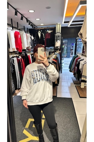 Ziley Quzu Leopar Nakış Amour Baskılı Sweat Çok renkli