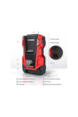 Kobb Kb220 12volt/220volt 150 Psı Dijital Basınç Göstergeli Lastik Şişirme Pompası