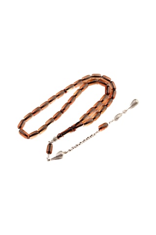Burhan Sağlam Kapsül Kesim 11x7 Mm Ateş Kehribar Alpaka Püsküllü Tesbih Bs24660